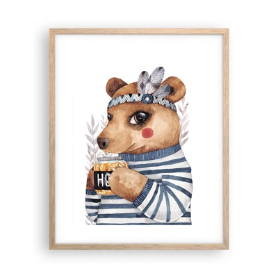 Plagát v ráme zo svetlého duba - Sladký medvedík - 40x50 cm