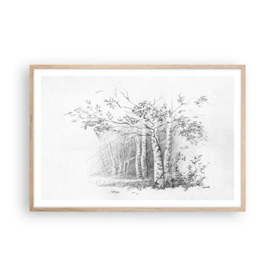 Plagát v ráme zo svetlého duba - Svetlo brezového lesa - 91x61 cm