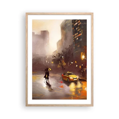 Plagát v ráme zo svetlého duba - Vo svetlách New Yorku - 50x70 cm