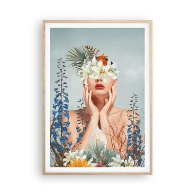 Plagát v ráme zo svetlého duba - Žena – kvetina - 70x100 cm