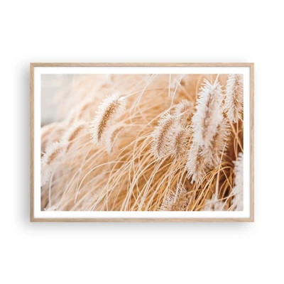 Plagát v ráme zo svetlého duba - Zlaté šušťanie tráv - 100x70 cm