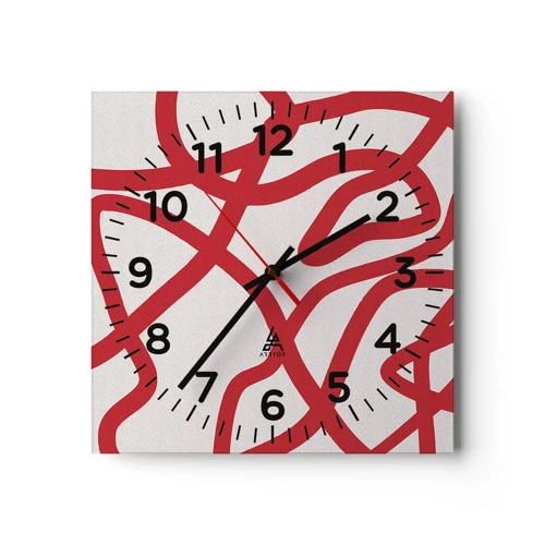 Nástenné hodiny - Červené na bielom - 40x40 cm