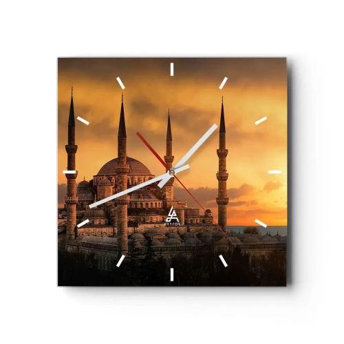 Nástenné hodiny, Hodiny Arttor 30x30 cm - Boh je veľký - Architektúra, Mešita, Istanbul, Islam, Turecko, Štvorec, Ciferník čiarky, Do obývacej izby, Do spálne, Hnedá, Čierna, C3AC30x30-2846