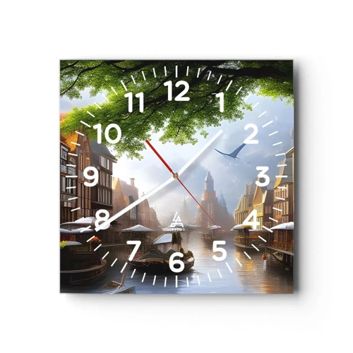 Nástenné hodiny - Holandská mestská krajinka - 40x40 cm