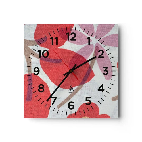 Nástenné hodiny - Kvetinová kompozícia v ružovej - 30x30 cm