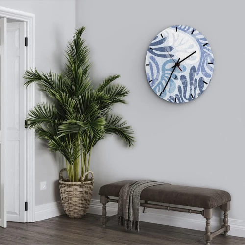 Nástenné hodiny - Modré papradie - 40x40 cm