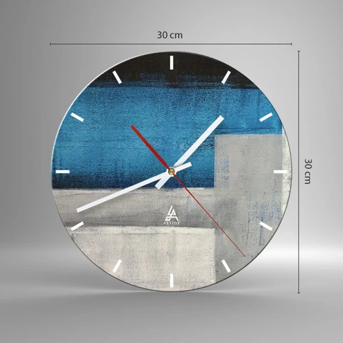 Nástenné hodiny - Poetická kompozícia šedej a modrej - 30x30 cm