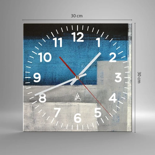 Nástenné hodiny - Poetická kompozícia šedej a modrej - 30x30 cm