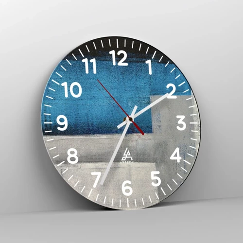 Nástenné hodiny - Poetická kompozícia šedej a modrej - 40x40 cm