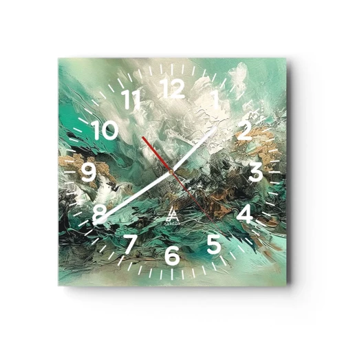 Nástenné hodiny - Smaragdovočierne vlnobitie - 30x30 cm