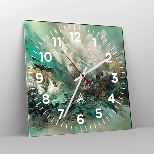 Nástenné hodiny - Smaragdovočierne vlnobitie - 40x40 cm