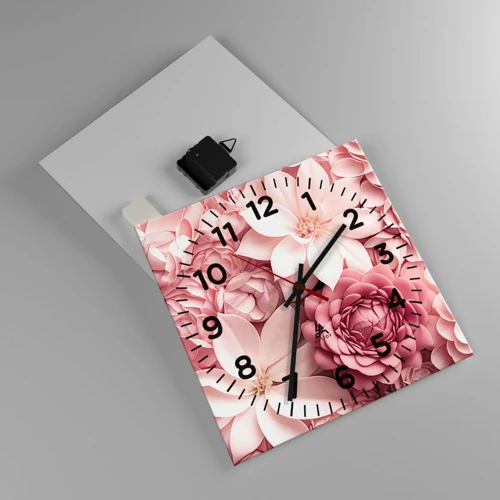 Nástenné hodiny - V ružových okvetných lístkoch - 30x30 cm