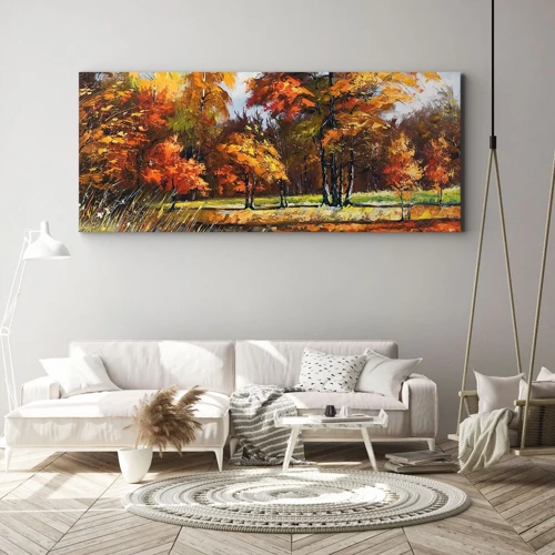 Obraz na plátne - Krajinka v zlatej a hnedej - 120x50 cm
