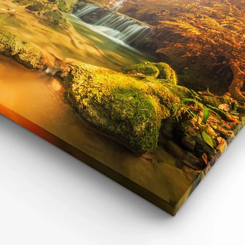 Obraz na plátne - Lesný vodopád v zlate - 70x70 cm