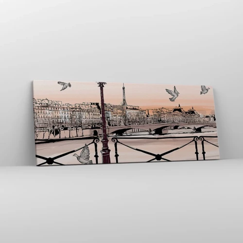 Obraz na plátne - Nad strechami Paríža - 100x40 cm