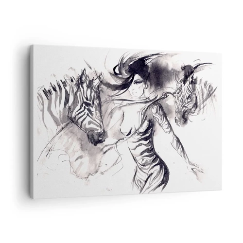 Obraz na plátne - Tancujúca so zebrami - 70x50 cm