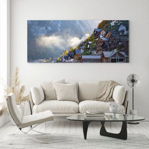 Obraz na skle - Alpská krajina - 140x50 cm