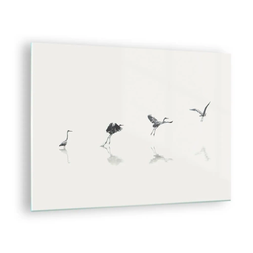 Obraz na skle Arttor 70x50 cm - Štyri jednoduché kroky - Vták, Volavka, Grafika, Príroda, Let, Do obývacej izby, Do spálne, biela, Čierna, Vodorovné, Sklo, GAA70x50-5096