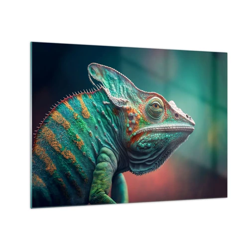 Obraz na skle Arttor 70x50 cm - Vidíš ma? To nie je dobre… - Chameleón, Zvieratá, Plaz, Zelená, Vodorovný, Sklo, GAA70x50-5709