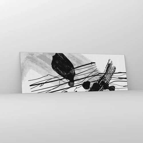 Obraz na skle - Čiernobiela organická abstrakcia - 90x30 cm