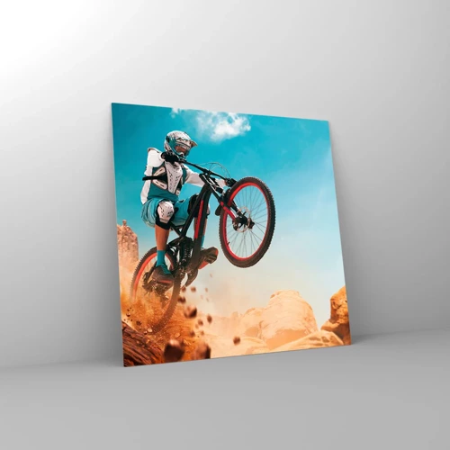 Obraz na skle - Cyklistický démon šialenstva - 30x30 cm