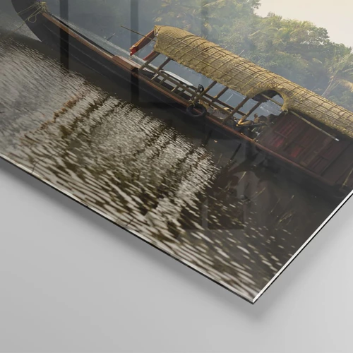 Obraz na skle - Dom na rieke - 140x50 cm