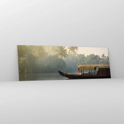 Obraz na skle - Dom na rieke - 90x30 cm