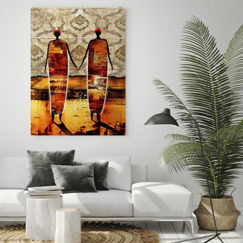 Obraz na skle - Etnická kompozícia vo farbách Afriky - 50x70 cm