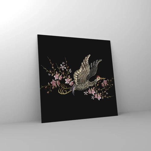 Obraz na skle - Exotický vyšívaný vták - 30x30 cm