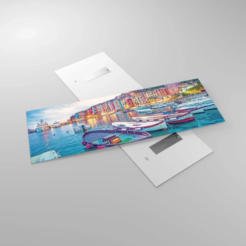 Obraz na skle - Farebný večer v prístave - 140x50 cm