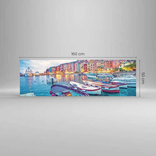 Obraz na skle - Farebný večer v prístave - 160x50 cm