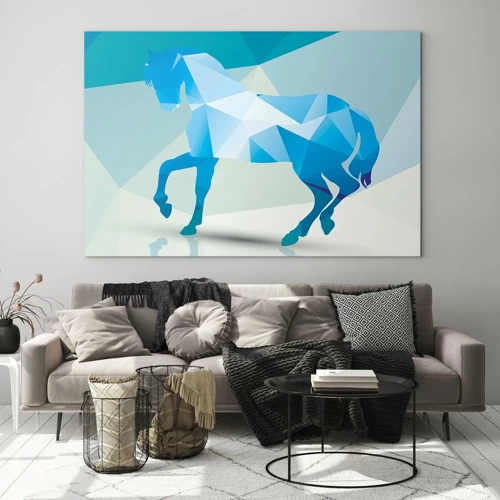 Obraz na skle - Geometrický kôň v tyrkyse - 70x50 cm