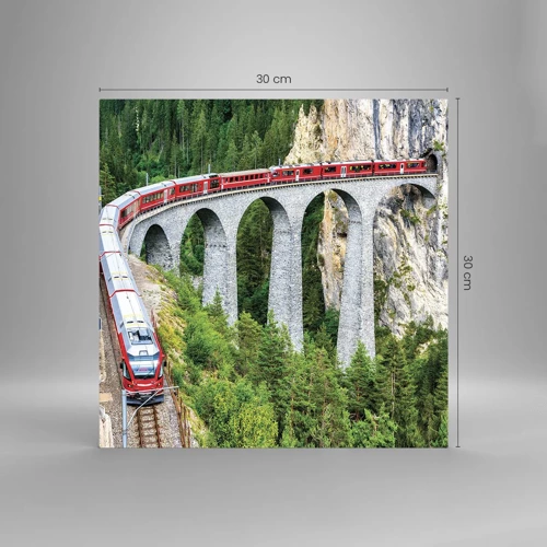 Obraz na skle - Horský výhľad priamo z vlaku - 30x30 cm
