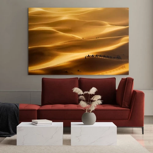 Obraz na skle - Karavána na vlnách púšte - 70x50 cm