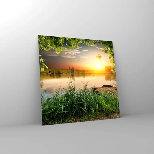 Obraz na skle - Krajina v zelenom ráme - 50x50 cm