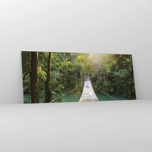 Obraz na skle - Nad azúrovou vodou do azúrového lesa - 100x40 cm