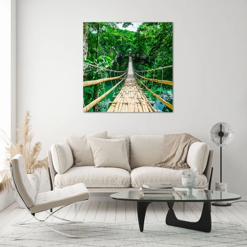 Obraz na skle - Opičí most nad zeleňou - 40x40 cm
