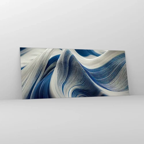 Obraz na skle - Plynulosť modrej a bielej - 120x50 cm
