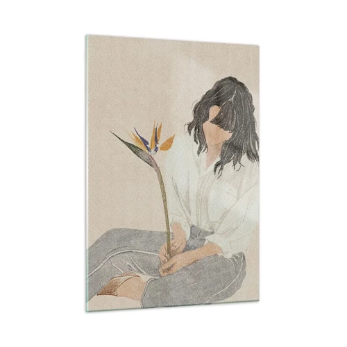 Obraz na skle - Portrét s exotickým kvetom - 50x70 cm