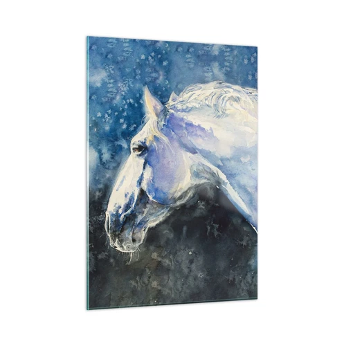 Obraz na skle - Portrét v modrej žiare - 50x70 cm