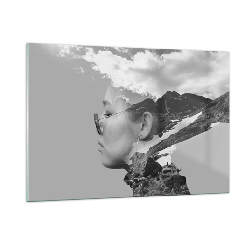 Obraz na skle - Povznešený portrét v oblakoch - 120x80 cm