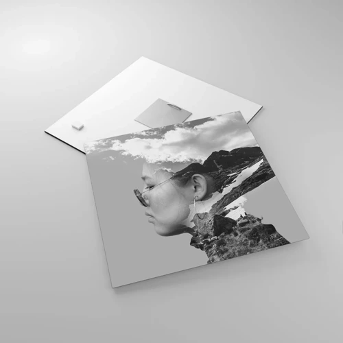 Obraz na skle - Povznešený portrét v oblakoch - 30x30 cm