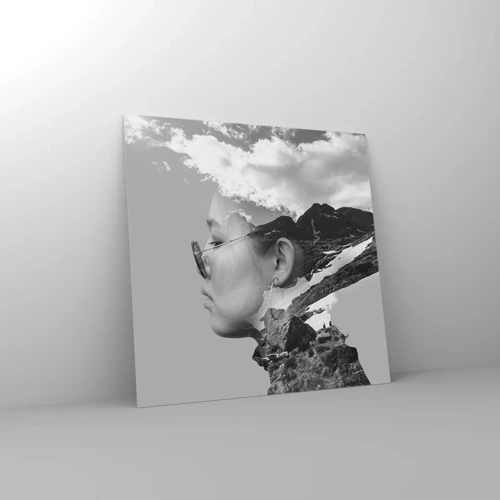 Obraz na skle - Povznešený portrét v oblakoch - 40x40 cm