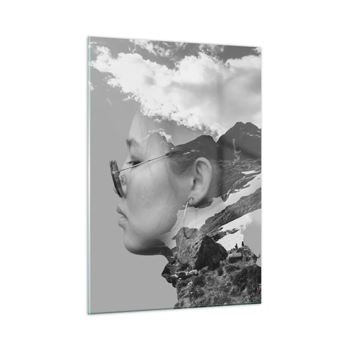 Obraz na skle - Povznešený portrét v oblakoch - 50x70 cm
