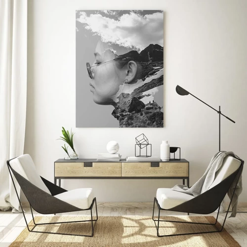 Obraz na skle - Povznešený portrét v oblakoch - 50x70 cm