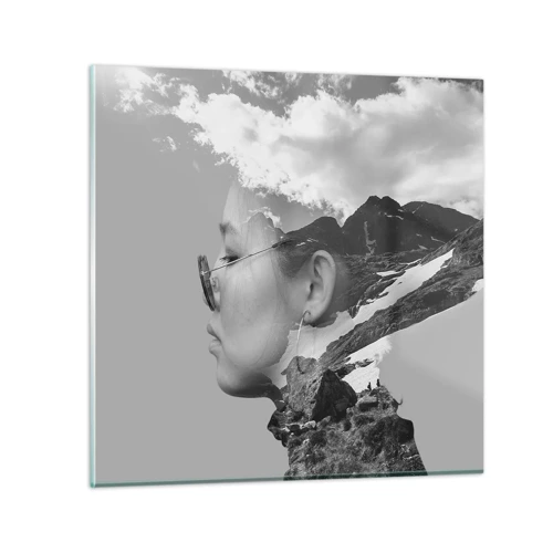 Obraz na skle - Povznešený portrét v oblakoch - 70x70 cm