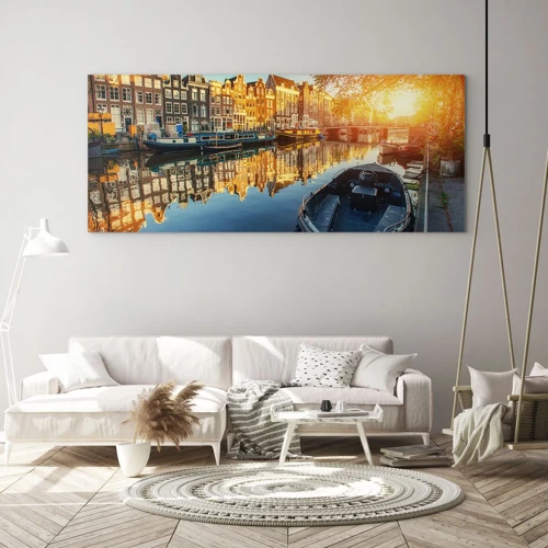 Obraz na skle - Ráno v Amsterdame - 100x40 cm