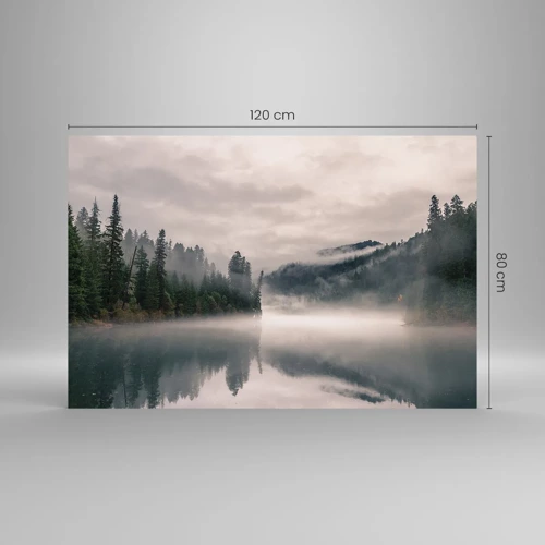 Obraz na skle - V zamyslení, v hmle - 120x80 cm