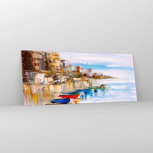 Obraz na skle - Viacfarebný mestský prístav - 120x50 cm