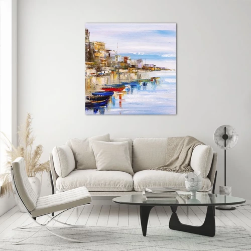 Obraz na skle - Viacfarebný mestský prístav - 30x30 cm